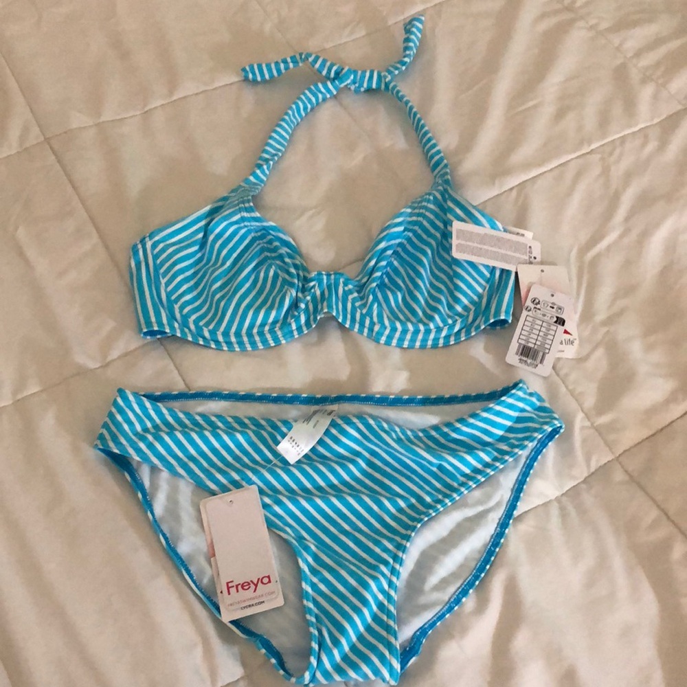 Freya Aqua and White Striped Bikini